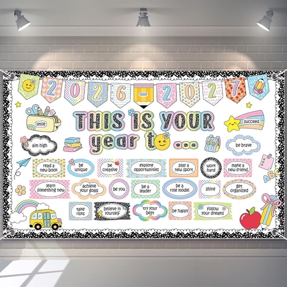 7x5ft Composition Motivational Backdrop This is Your Year Classroom Background Inspirational Welcome Back to School First Day of School Classroom Party Decoration Banner Photo Booth Prop Decor