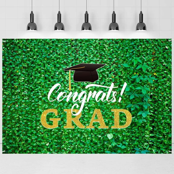 7x5ft Congrats Grad Backdrop Green Leaves Wall Class of 2026 Graduation Background Congratulate Graduate Party Decorations Banner Photo Booth Props