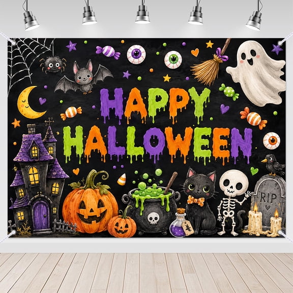 7x5ft Cute Cartoon Ghost Pumpkin Halloween Backdrop for Kids Birthday