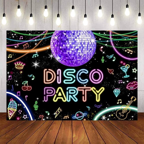 7x5ft Disco Party Backdrop Disco Ball Retro 70s 80s 90s Neon Background Glitter Glow Lights Radio Birthday Party Decorations Banner Supplies Photo Booth Props