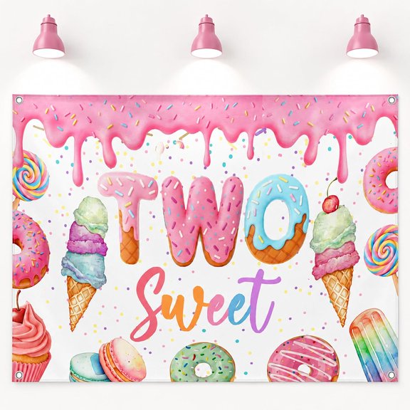 7x5ft Donut 2 Years Old Birthday Backdrop Sweet Ice Cream Donut 2nd Birthday Background Baby Shower Party Decorations Banner Photo Booth Props