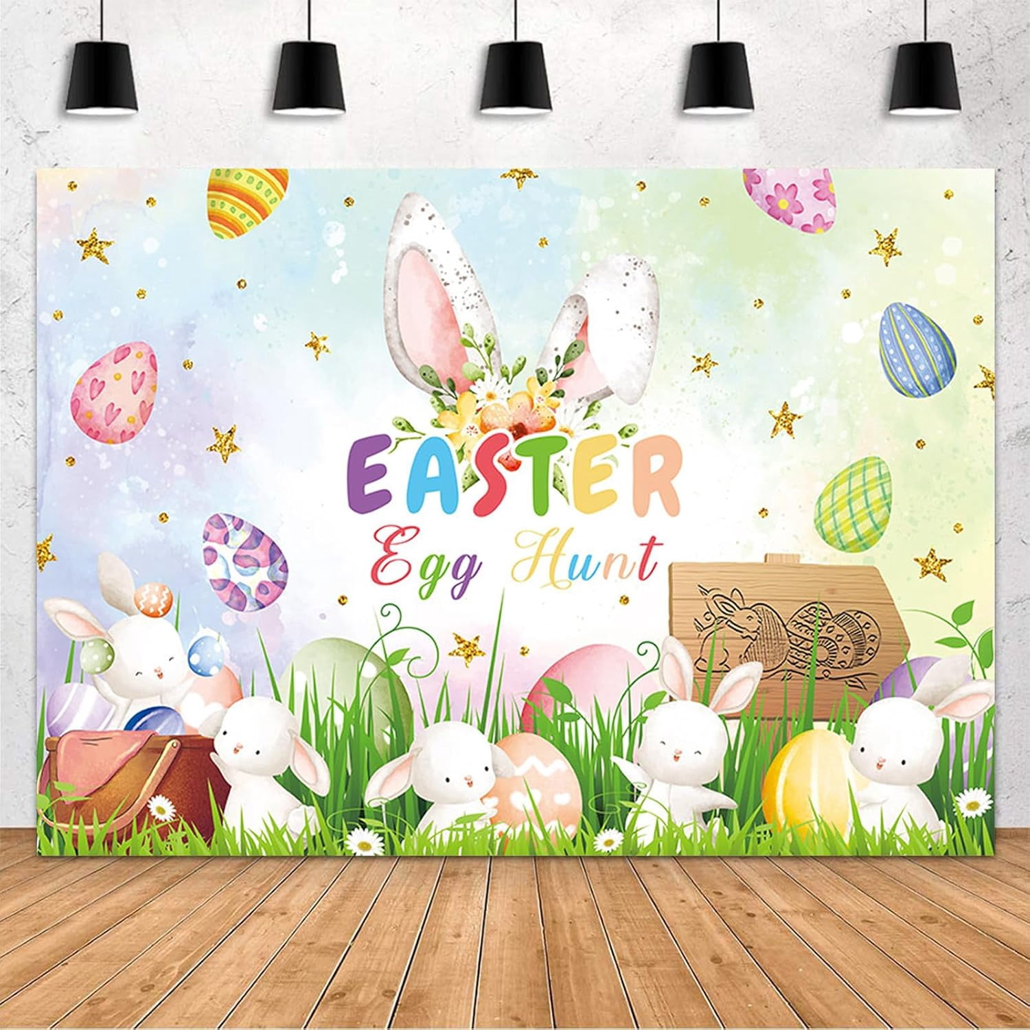 TOENGS 7x5ft Easter Backdrop Spring Easter Rabbit Eggs - View #9