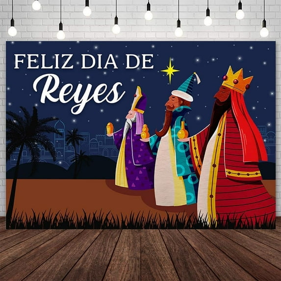 7x5ft Epiphany Feliz Dia de Reyes Backdrop Three Kings Day Photography Background Jesus Nativity Christmas Party Decorations Banner Photo Props