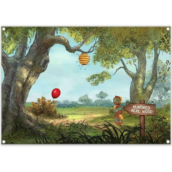7x5ft Fabric Hunny Cartoon Spring Forest Photography Backdrop Sweet Honey Bear Background Bee Acre Red Balloon Wood Birthday Photo Tapestry Props