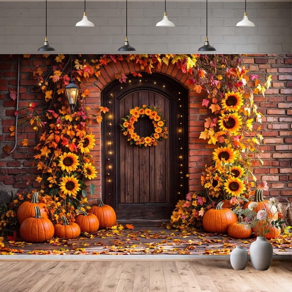 7x5ft Fall Backdrop Pumpkin Fall Festival Photography Background Autumn Thanksgiving Maple Leaves Sunflower Pumpkin Harvest Banner Backdrops Decorations Photo Booth Props