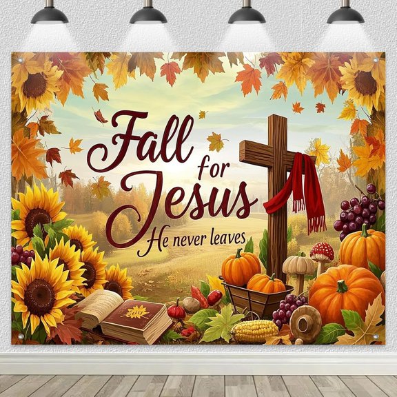 7x5ft Fall for Jesus Backdrop Christian Autumn Harvest Cross Pumpkins Background Thanksgiving Religious Party Decorations Banner Photo Booth Props