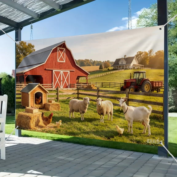 7x5ft Farm Barn Backdrop Farmhouse Tractor Barnyard Livestock Grass Scene Background Farm Theme Baby Shower Birthday Party Decor Portraits Photo Booth Studio Props