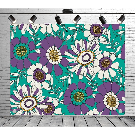 7x5ft Floral Backdrop Bohemian Style Floral Pattern Photo Backdrop Teal Background Decoration Banner for Theme Party Wedding Birthday Baby Shower Photo Booth Studio Props