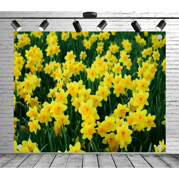 7x5ft Floral Backdrop Yellow Daffodil Field Photo Backdrop Garden Background Decoration Banner for Theme Party Wedding Birthday Baby Shower Photo Booth Studio Props
