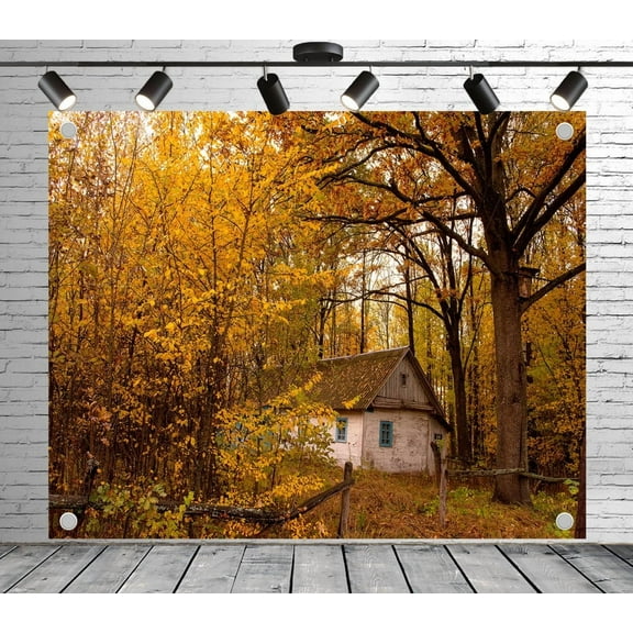 7x5ft Forest Backdrop Autumn Cottage Photo Backdrop Rustic Background Decoration Banner for Theme Party Wedding Birthday Baby Shower Photo Booth Studio Props