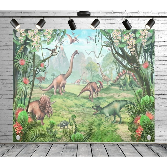 7x5ft Forest Backdrop Dinosaur Prehistoric Photo Backdrop Jungle Background Decoration Banner for Theme Party Wedding Birthday Dino Related Events Photo Booth Studio Props
