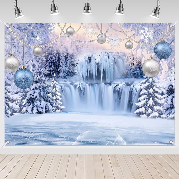 7x5ft Frozen Waterfall Snow Wonderland Backdrop for Kids Christmas Party