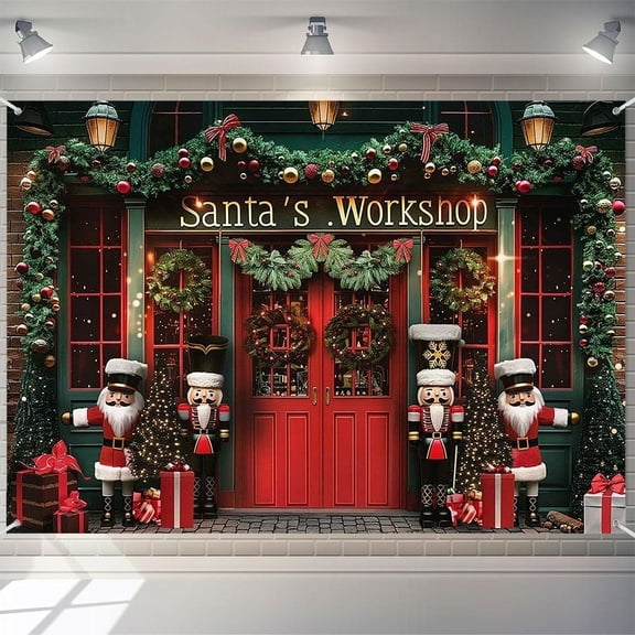 7x5ft Gingerbread Candy Store Christmas Backdrop Holiday Snow Scene Santas Workshop Background Perfect for Party Photos