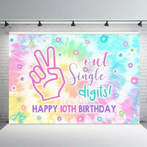 7x5ft Girl Happy 10th Birthday Out Single Digits Backdrop for Tie Dye Rainbow It's My 10 Years Old Bday Background Decorations Banner Photo Booth Props