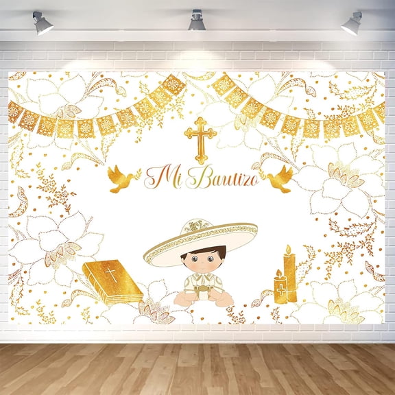 7x5ft God Bless Baptism Backdrop Brown First Holy Communion Christening Background Religious Bible Church Events Baby Shower Wedding Party Decoration Banner Photo Booth Props