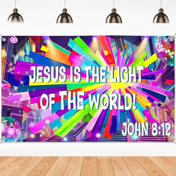 7x5ft God Bless Baptism Backdrop Jesus is The Light of The World First Holy Communion Christening Background Religious Bible Church Events Baby Shower Party Decoration Banner Photo Booth Props