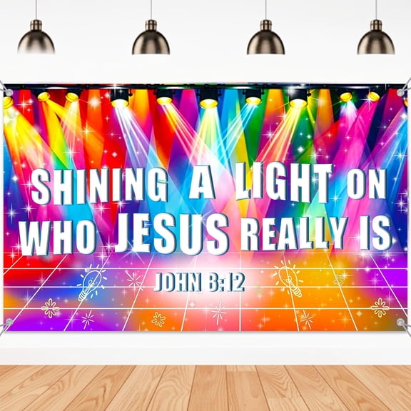 7x5ft God Bless Baptism Backdrop Shining A Light On Who Jesus Really Is First Holy Communion Christening Background Religious Bible Church Events Baby Shower Party Decoration Banner