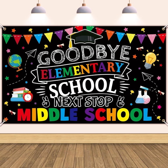 7x5ft Goodbye Elementary School Next Stop Middle School Backdrop 6th Grade Graduation Background Congratulate Graduate Party Decorations Banner Photo Booth Props
