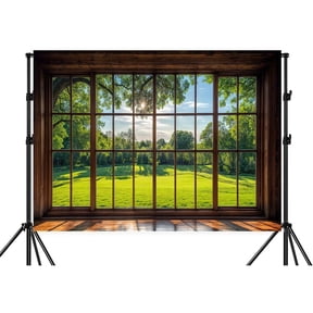 7x5ft Green Forest Natural Window Backdrop Business Office Video Conference Background Screen for Video Conferencing Photography Studio Background Props Holiday Party Birthday Party