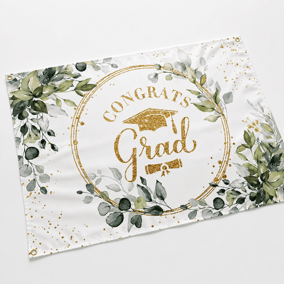 7x5ft Greenery Congrats Graduation Backdrop, 2024 Green Leaves Party Photography Decor