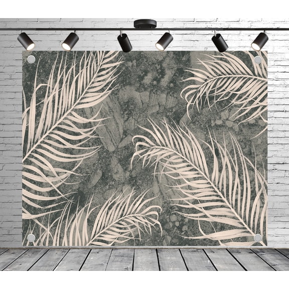7x5ft Grey Backdrop Beige Palm Leaves Photo Backdrop Decoration Banner for Theme Party Wedding Birthday Baby Shower Photo Booth Studio Props