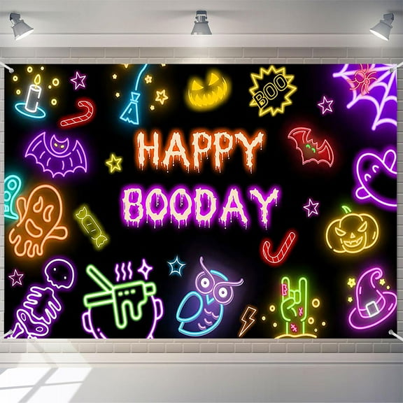 7x5ft Halloween Happy Boo Day Backdrop Ghost Theme Birthday Party Banner for Baby Boy 1st Birthday Decorations