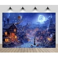 thumbnail image 1 of 7x5ft Halloween Nightmare Backdrop Halloween Town Ghost Village Spooky Night Before Christmas Full Moon Pumpkin Town Background Halloween Christmas Birthday Wedding Party Decor Photo Props, 1 of 5