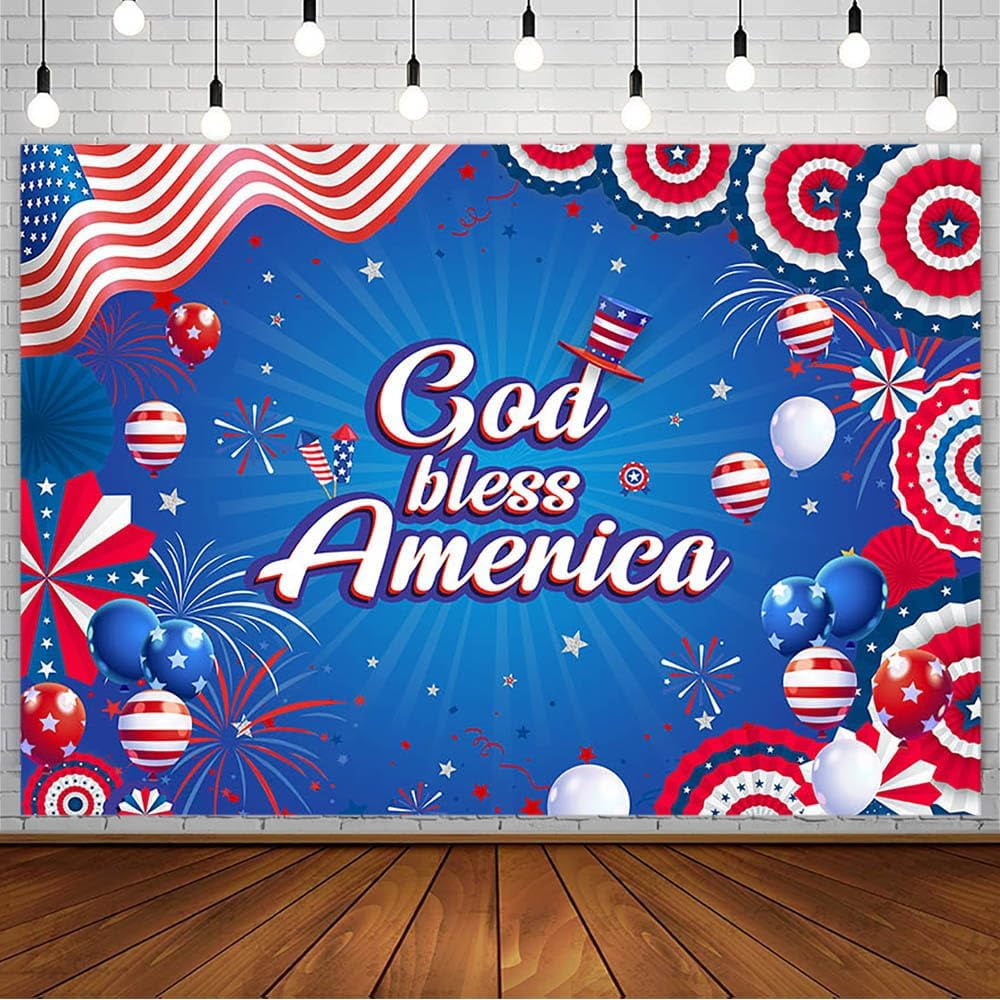 7x5ft Happy 4th Of July God Bless America Backdrop Patriotic