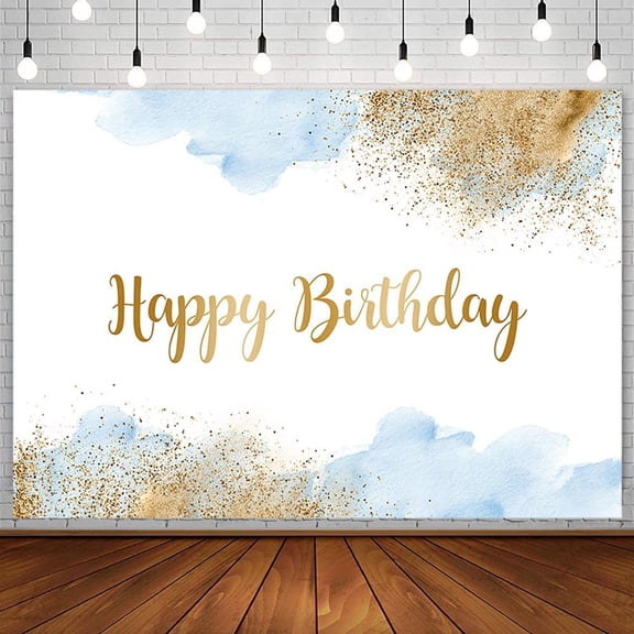 7x5ft Happy Birthday Backdrop 1st Birthday Party Decorations Supplies for Boy Blue Watercolor Clouds Gold Glitter Pastel Rainbow Bday Photography Background Banner Photo Booth Studio Props