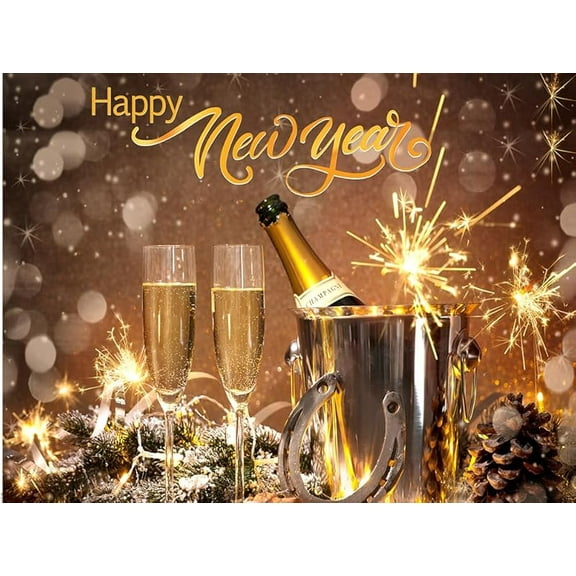 7x5ft Happy New Year Backdrop 2026 New Years Eve Backdrops New Year Party Banner Lucky Horseshoe Champagne Fireworks Christmas New Year Background