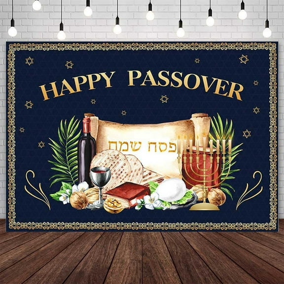 7x5ft Happy Passover Backdrop Jewish Pesach Seder Photography Background Passover Plate Matzoh Red Wine Party Decorations Banner Photo Studio Props