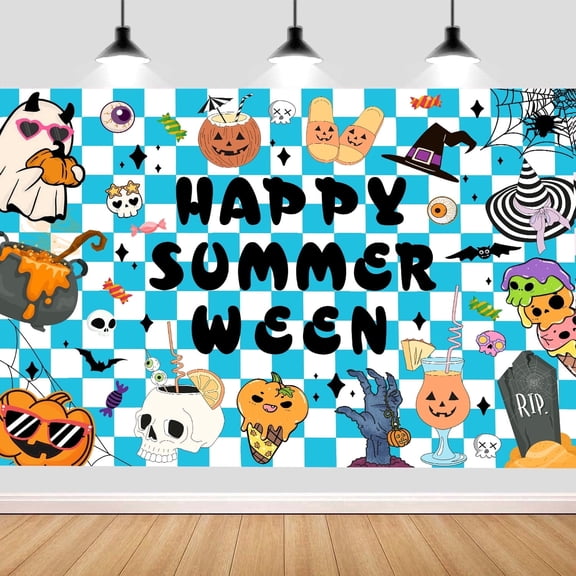 7x5ft Happy Summerween Party Decorations Photography Backdrop Banner, Halloween in Summer, Summer Halloween Party Decorations Photoshoot Background Photo Studio Props