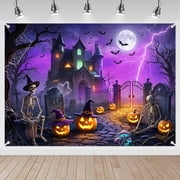 7x5ft Haunted House Skeleton Pumpkin Halloween Backdrop for Party