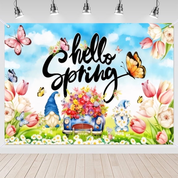 7x5ft Hello Spring Colorful Floral Butterfly Backdrop for Easter