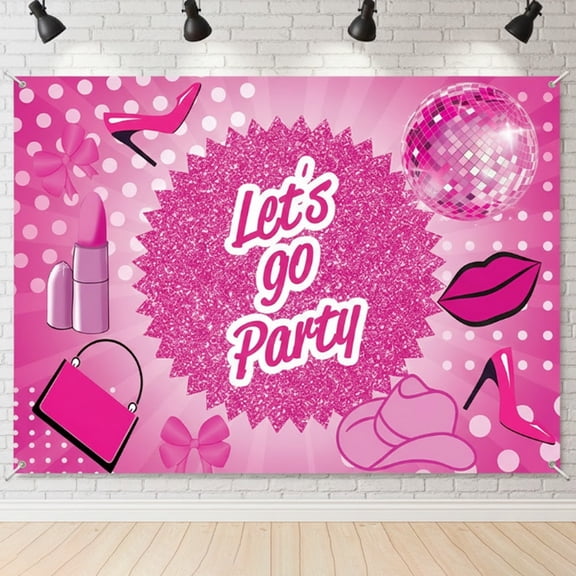 7x5ft Hot Pink Let's Go Party Backdrop for Birthday Bachelorette