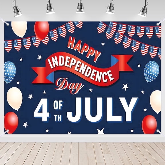 7x5ft Independence Day Navy Ribbon Balloons Backdrop for 4th of July