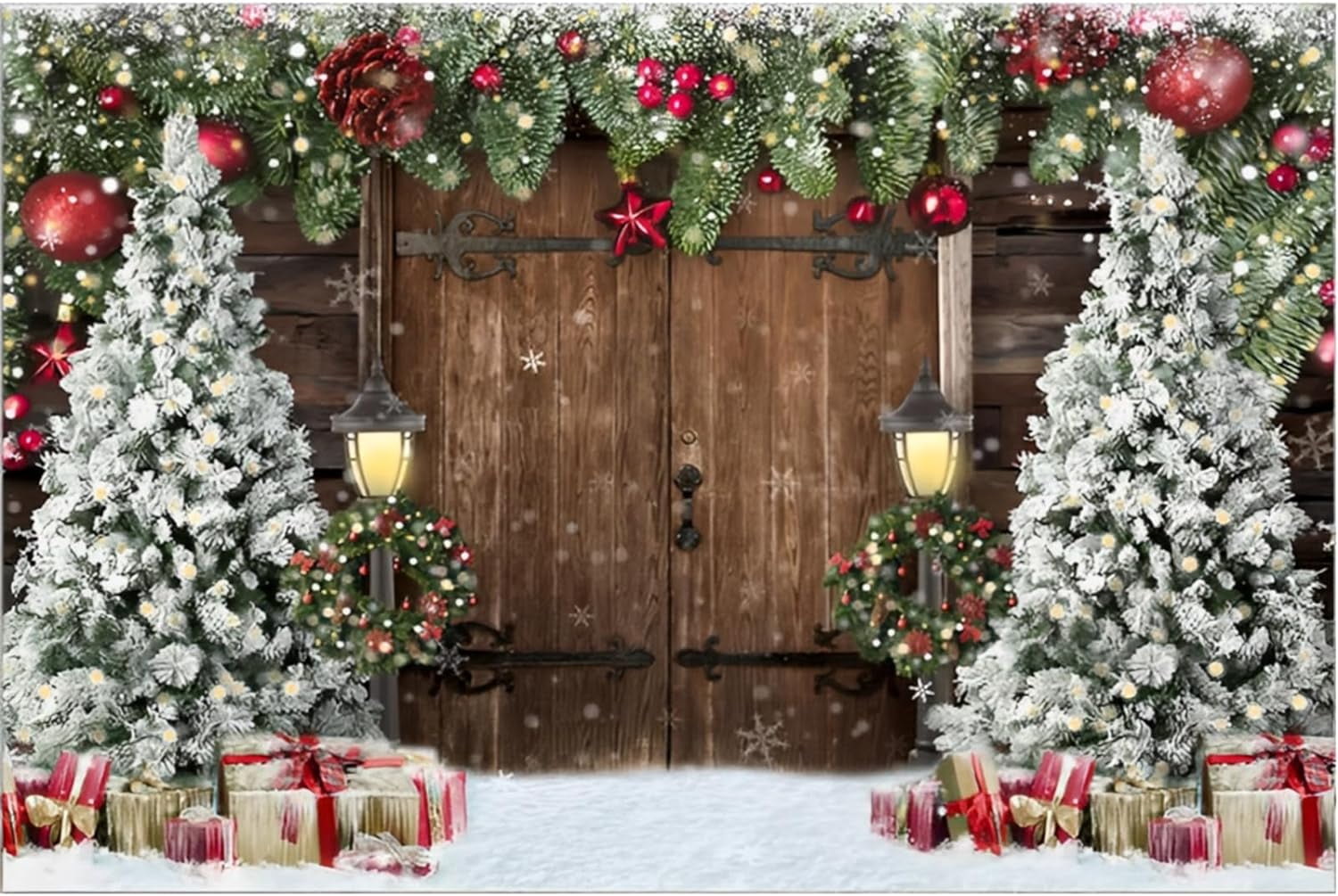 7x5ft Large White Christmas Tree Backdrops for Photography Rustic Barn