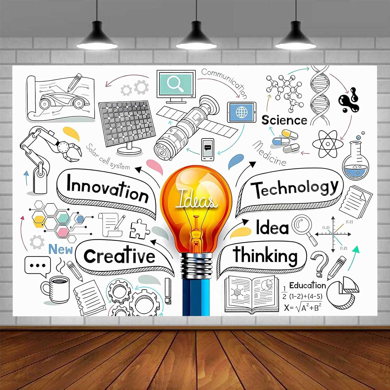 7x5ft Light Bulb Ideas Backdrop Lightbulb Creative Innovation Think ...