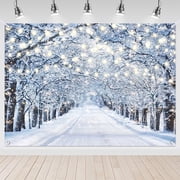 7x5ft Light Strip Snowy Forest Path Winter Backdrop for Christmas Party Photography Family Photoshoot and Holiday Home Decoration