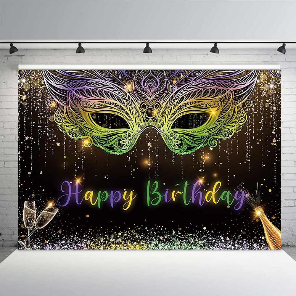 7x5ft Mardi Gras Theme Backdrop Masquerade Happy Birthday Party ...