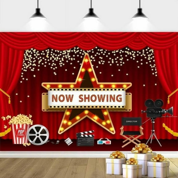 7x5ft Movie Night Backdrop Movie Theme Photography Backdrop, Vintage Movie Party Background Banner Ceremony Dress-up Awards Party Background Birthday Party Photo Photography Background