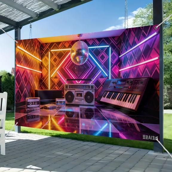 7x5ft Music Element Backdrop Vinyl Records Recording Studio Guitar Microphone Scene Background