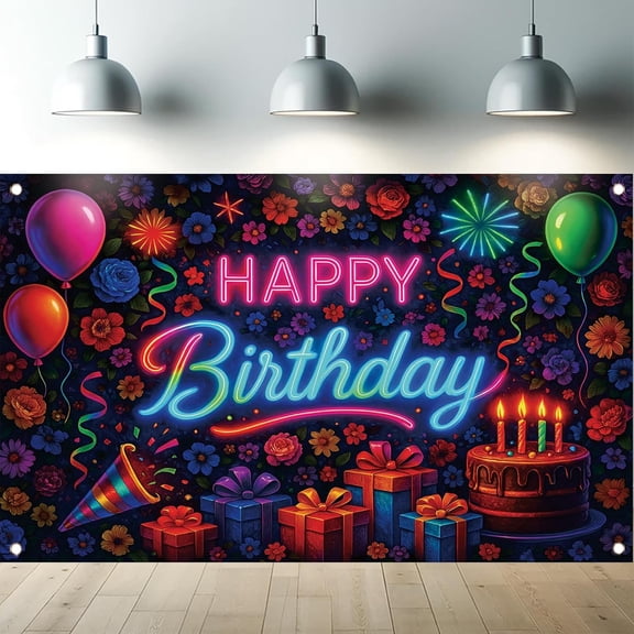 7x5ft Neon Birthday Backdrop Graffiti Brick Wall Funny Colorful Painting Happy Birthday Background Women Men Birthday Party Decorations Banner Photo Booth Props