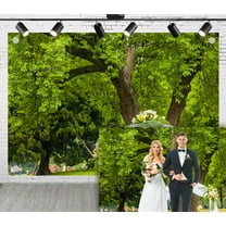 7x5ft Outdoor Lawn Wedding Backdrop Tall Trees Archways With White Tulle Flowers Romance Photoshoot Background for Anniversary Marriage Party Decor Photography Studio Props