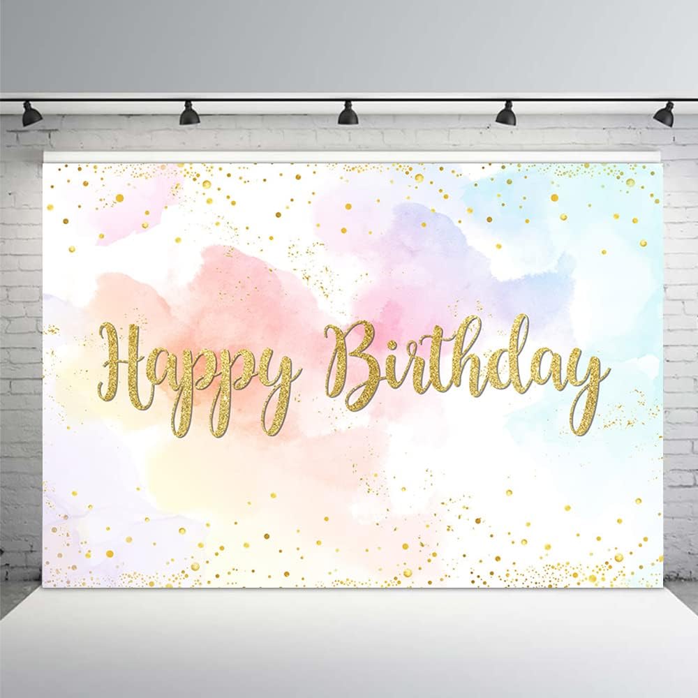 7x5ft Pastel Rainbow Happy Birthday Backdrop for Girls Princess Colorful Cloud Party