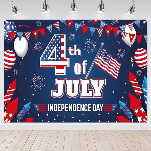 7x5ft Patriotic Flag Rockets Navy Independence Day Backdrop for 4th of July
