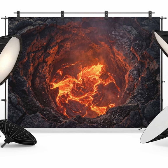 7x5ft Photo Backdrop, 3D Optical Illusion Soft Polyester Backdrop Curtains Photography Backdrops, Nature Red Volcanos Landscape Brushed Background for Photoshoots Studio Video Portrait Parties