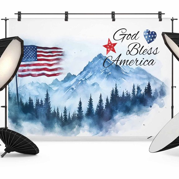 7x5ft Photo Backdrop, 4th of July American Flag Soft Polyester Backdrop Curtains Photography Backdrops, Independence Day Forest Brushed Background for Photoshoots Studio Video Portrait Parties
