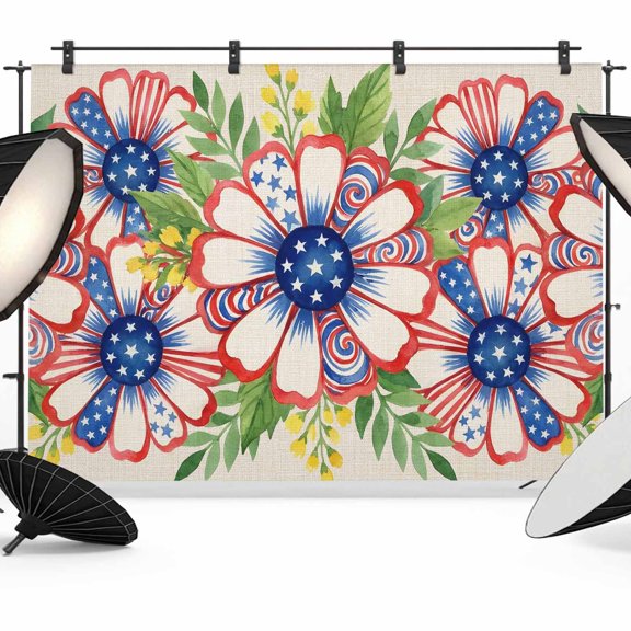 7x5ft Photo Backdrop, 4th of July Daisy Soft Polyester Backdrop Curtains Photography Backdrops, Watercolor Independence Day Flroal Brushed Background for Photoshoots Studio Video Portrait Parties