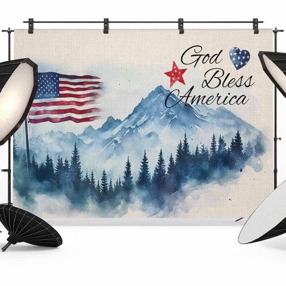 7x5ft Photo Backdrop, 4th of July Soft Polyester Backdrop Curtains Photography Backdrops, Independence Day American Flag Forest Brushed Background for Photoshoots Studio Video Portrait Parties